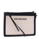 BALENCIAGA Navy Pochette Shoulder Bag Canvas Black White 339937 Auth bs14976-1