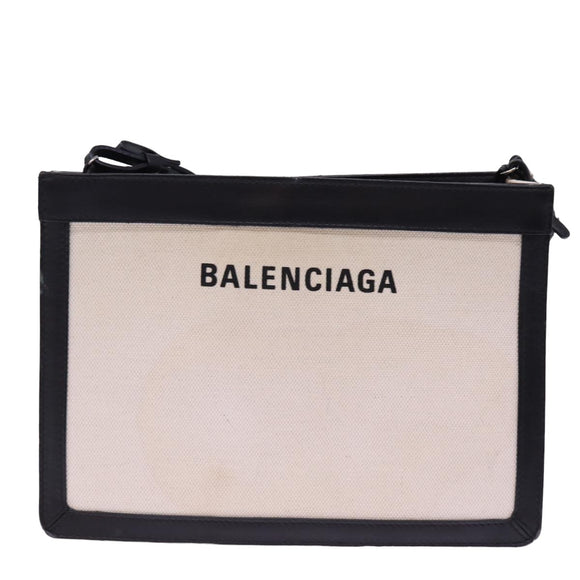 BALENCIAGA Navy Pochette Shoulder Bag Canvas Black White 339937 Auth bs14976