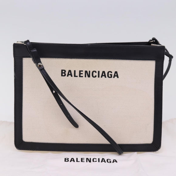 BALENCIAGA Navy Pochette Shoulder Bag Canvas Black White 339937 Auth bs14976