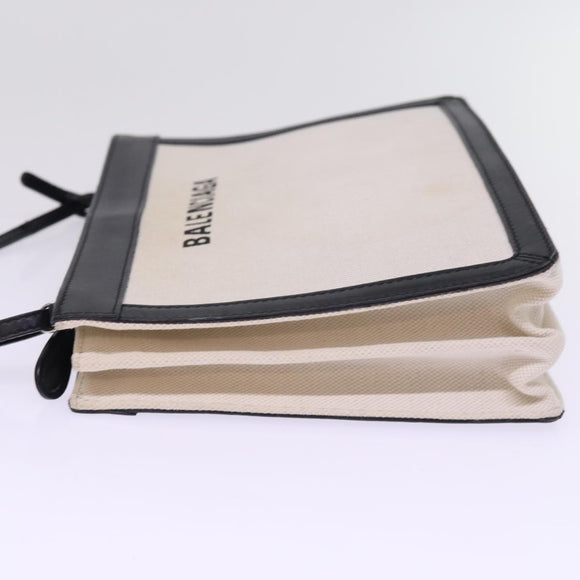 BALENCIAGA Navy Pochette Shoulder Bag Canvas Black White 339937 Auth bs14976