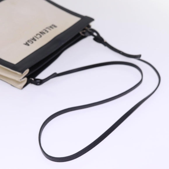 BALENCIAGA Navy Pochette Shoulder Bag Canvas Black White 339937 Auth bs14976