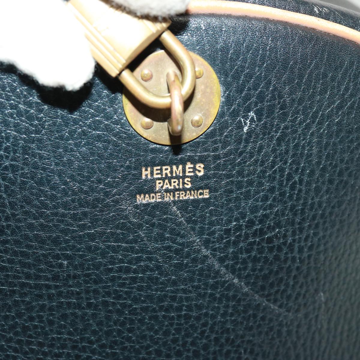 HERMES Early Boston Bag Leather Black Auth bs14978