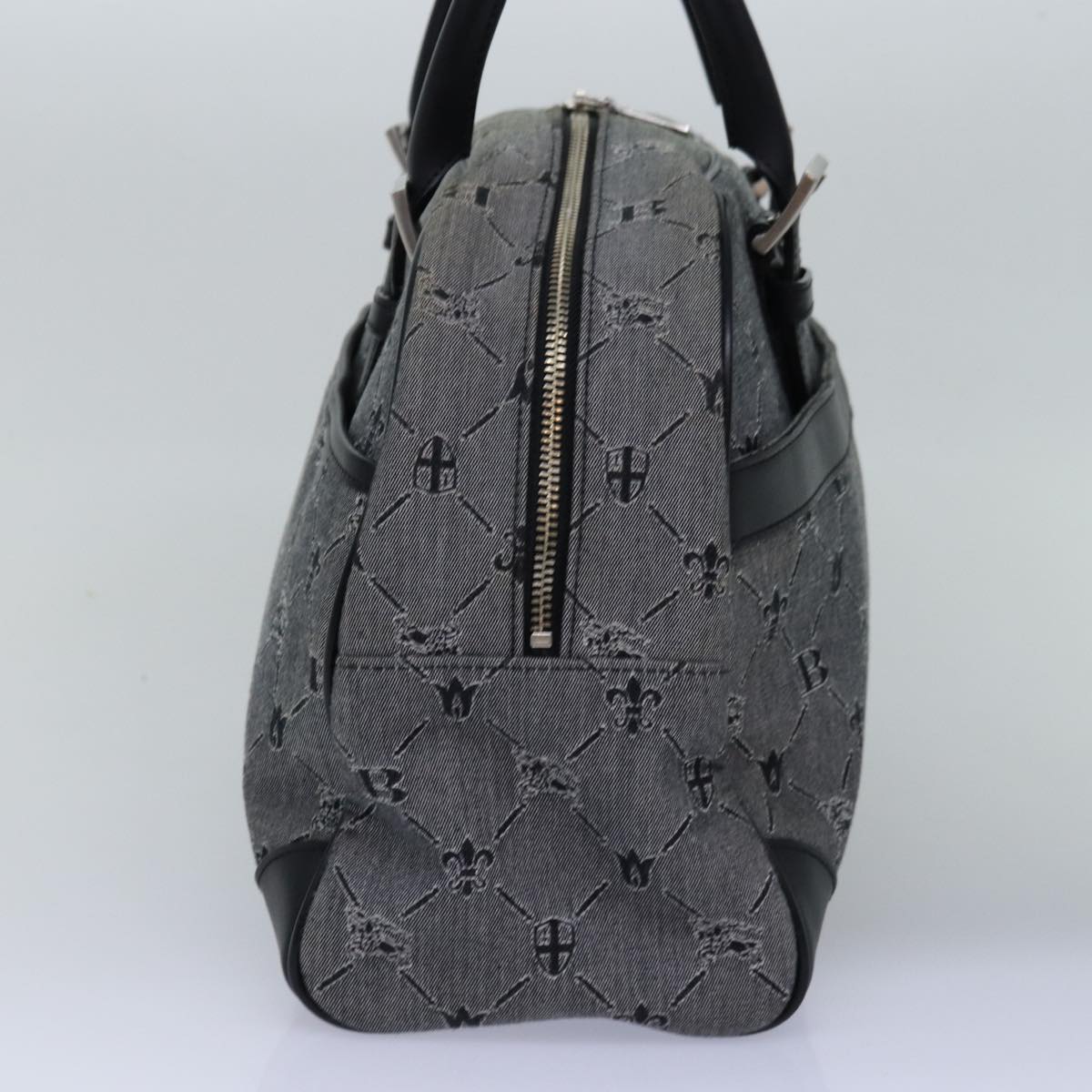 BURBERRY Black label Hand Bag Canvas Gray Auth bs14979