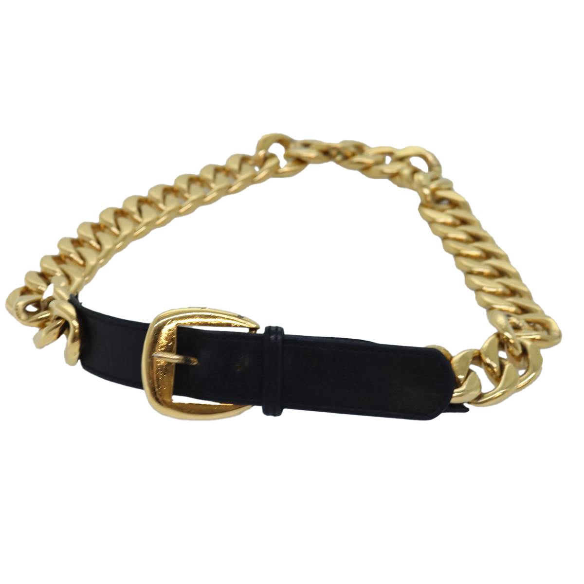 CHANEL Chain Belt metal 31.1"" Gold Black CC Auth bs14988