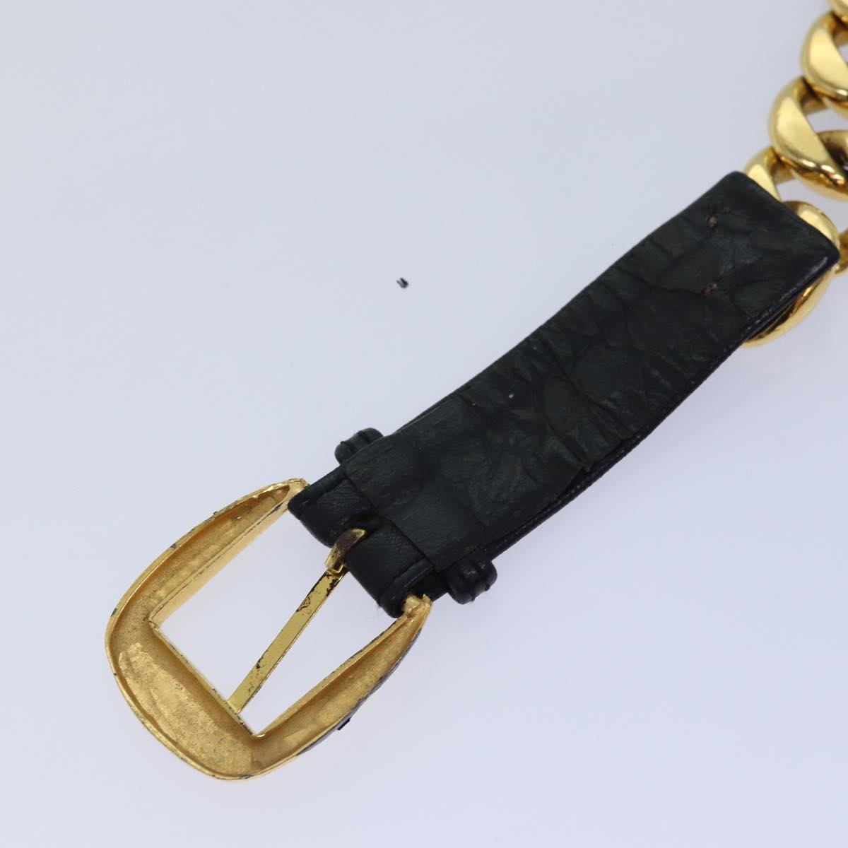 CHANEL Chain Belt metal 31.1"" Gold Black CC Auth bs14988