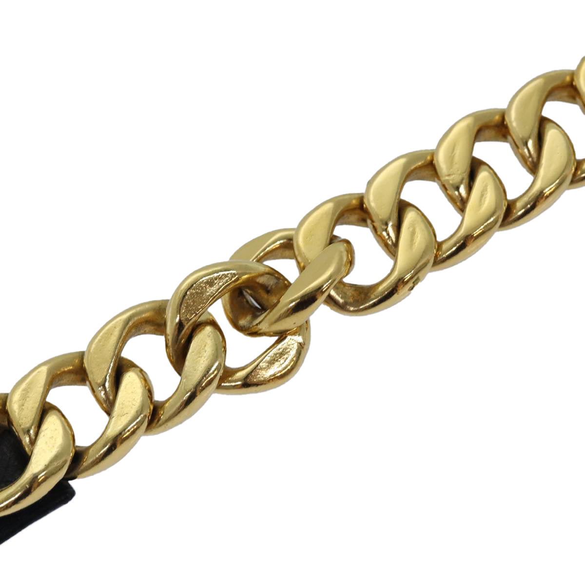 CHANEL Chain Belt metal 31.1"" Gold Black CC Auth bs14988