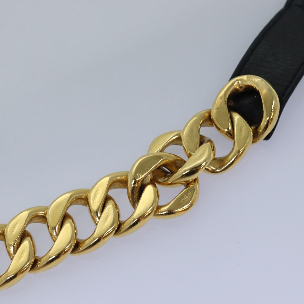 CHANEL Chain Belt metal 31.1"" Gold Black CC Auth bs14988