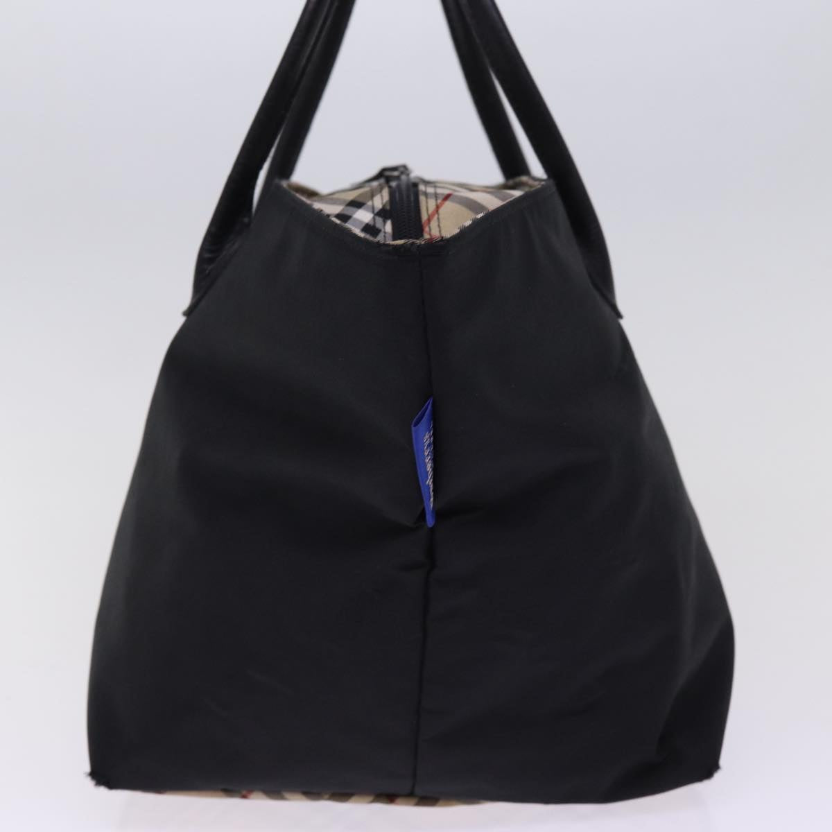 Burberrys Nova Check Blue Label Hand Bag Nylon Beige Black Auth bs14994