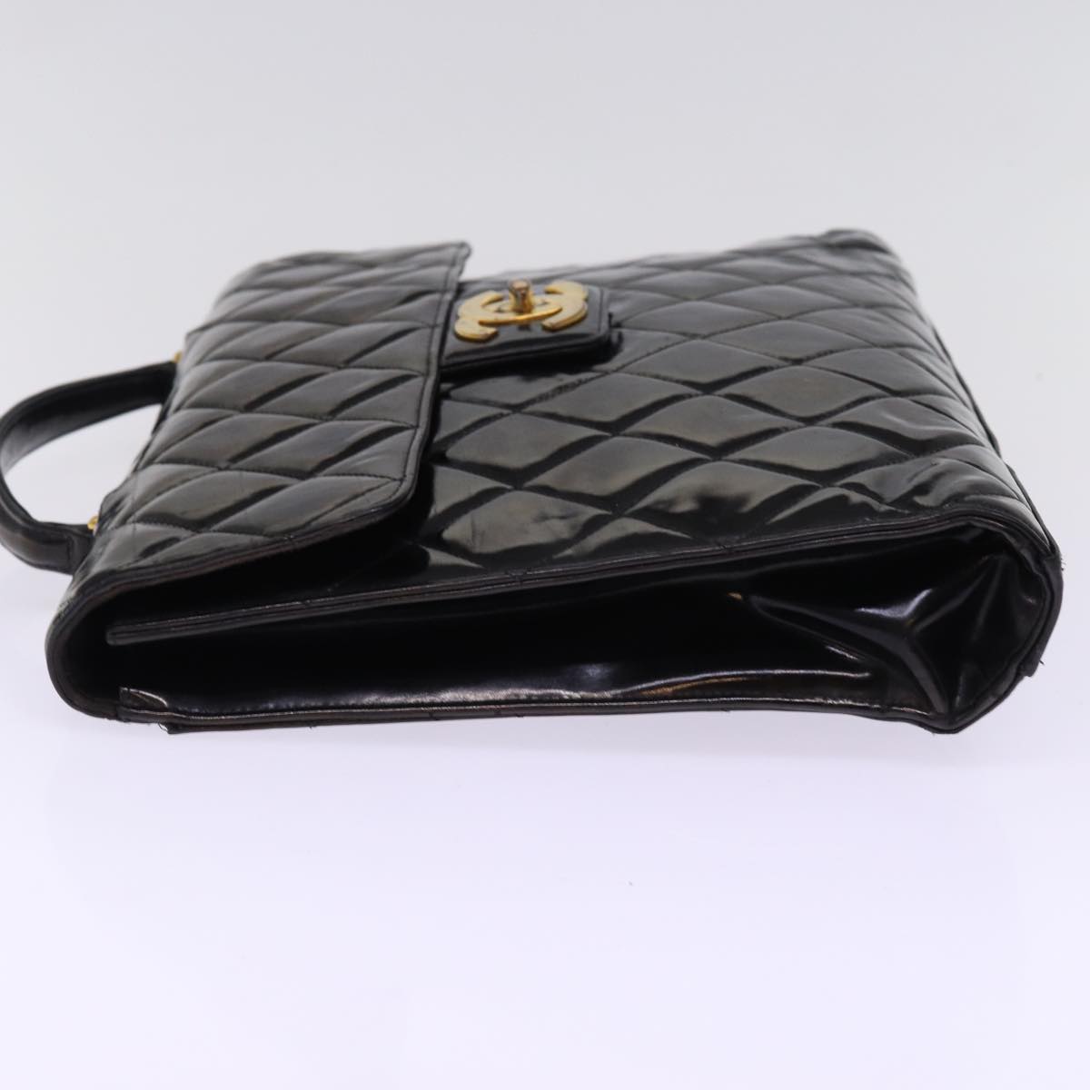 CHANEL Matelasse Briefcase Enamel Black CC Auth bs15000