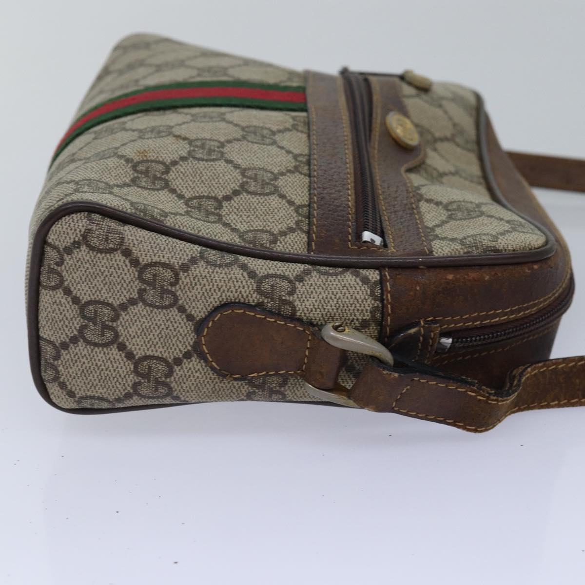 GUCCI GG Supreme Web Sherry Line Shoulder Bag PVC Beige 001 3654 5 Auth bs15002