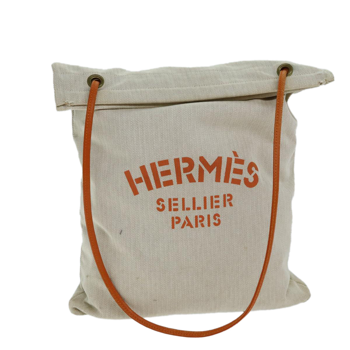 HERMES Alain GM Shoulder Bag Canvas Beige Auth bs15004