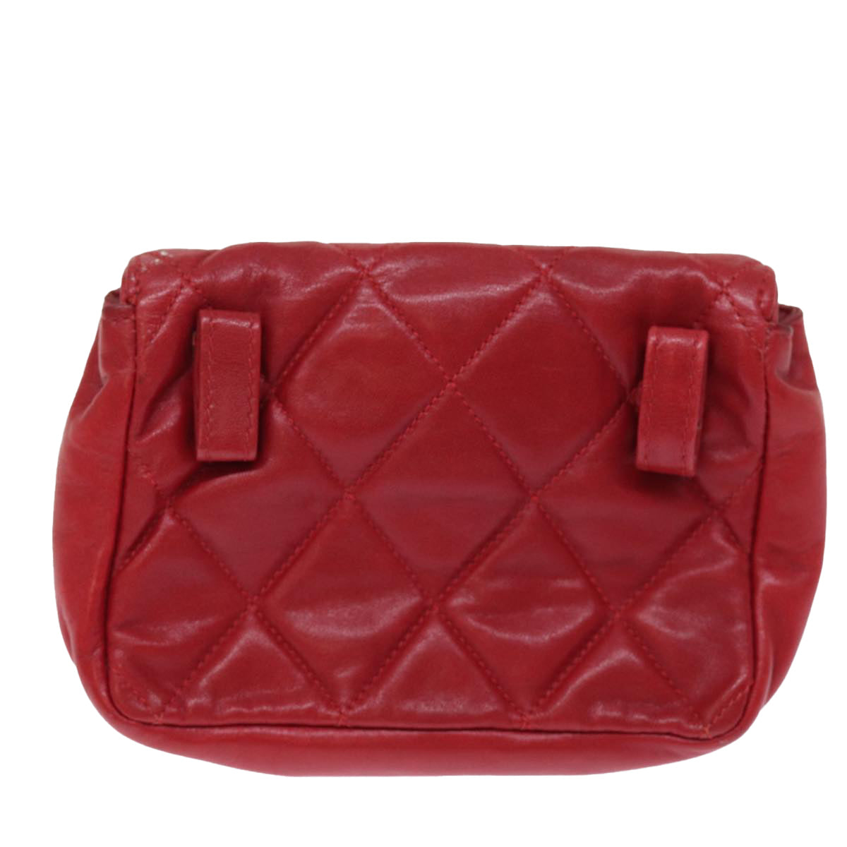 CHANEL Matelasse Waist bag Lamb Skin Red CC Auth bs15006 - 0