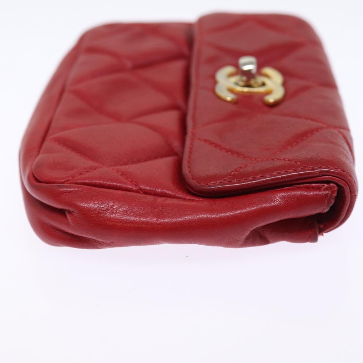 CHANEL Matelasse Waist bag Lamb Skin Red CC Auth bs15006