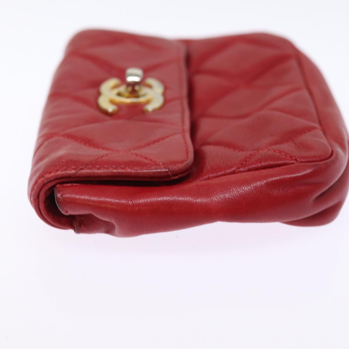 CHANEL Matelasse Waist bag Lamb Skin Red CC Auth bs15006