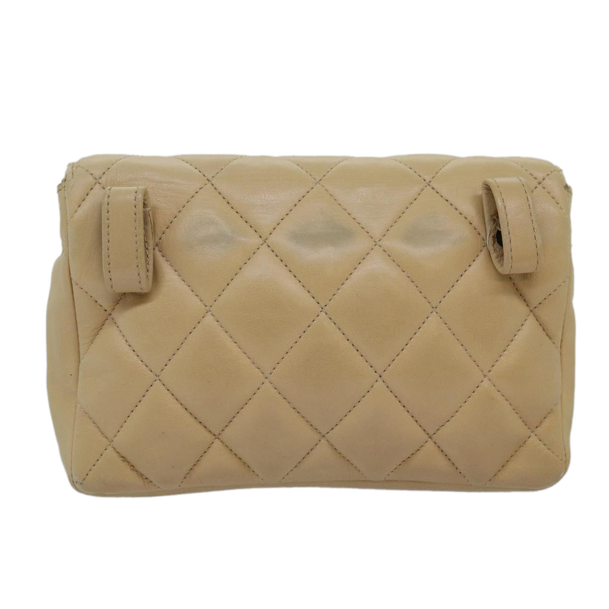 CHANEL Matelasse Waist bag Lamb Skin Beige CC Auth bs15008 - 0