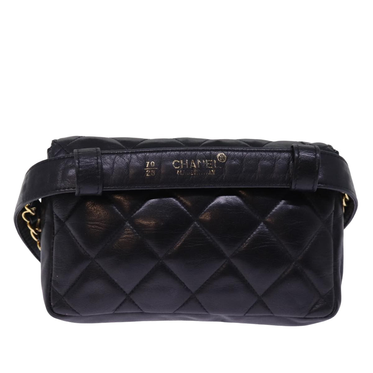 CHANEL Matelasse Waist bag Lamb Skin Black CC Auth bs15009 - 0