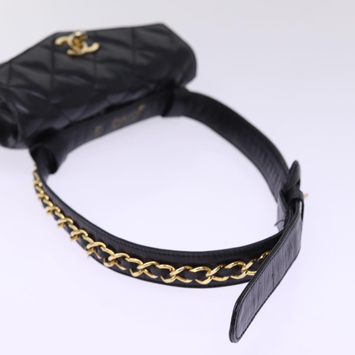 CHANEL Matelasse Waist bag Lamb Skin Black CC Auth bs15009