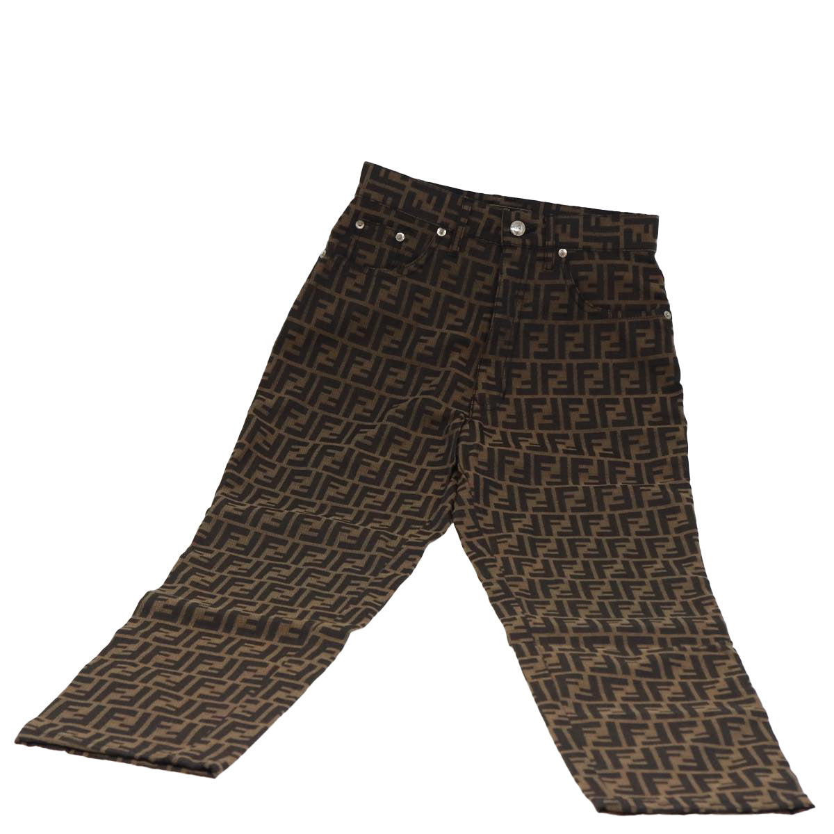 FENDI Zucca Canvas Pants Black Brown Auth bs15018