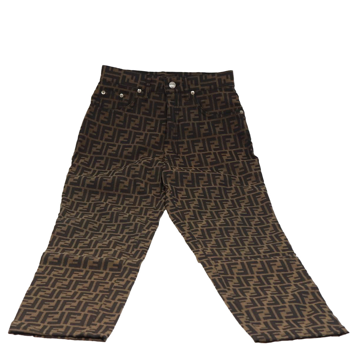 FENDI Zucca Canvas Pants Black Brown Auth bs15018