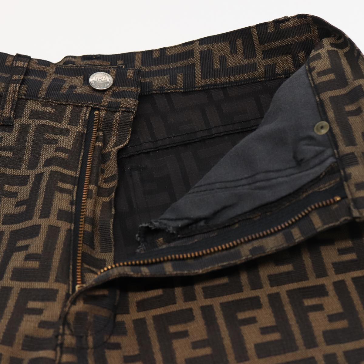 FENDI Zucca Canvas Pants Black Brown Auth bs15018