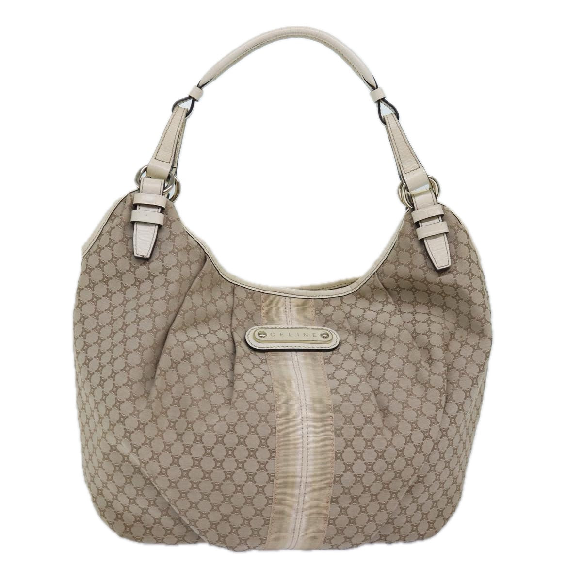 CELINE Macadam Canvas Shoulder Bag Beige Auth bs15019