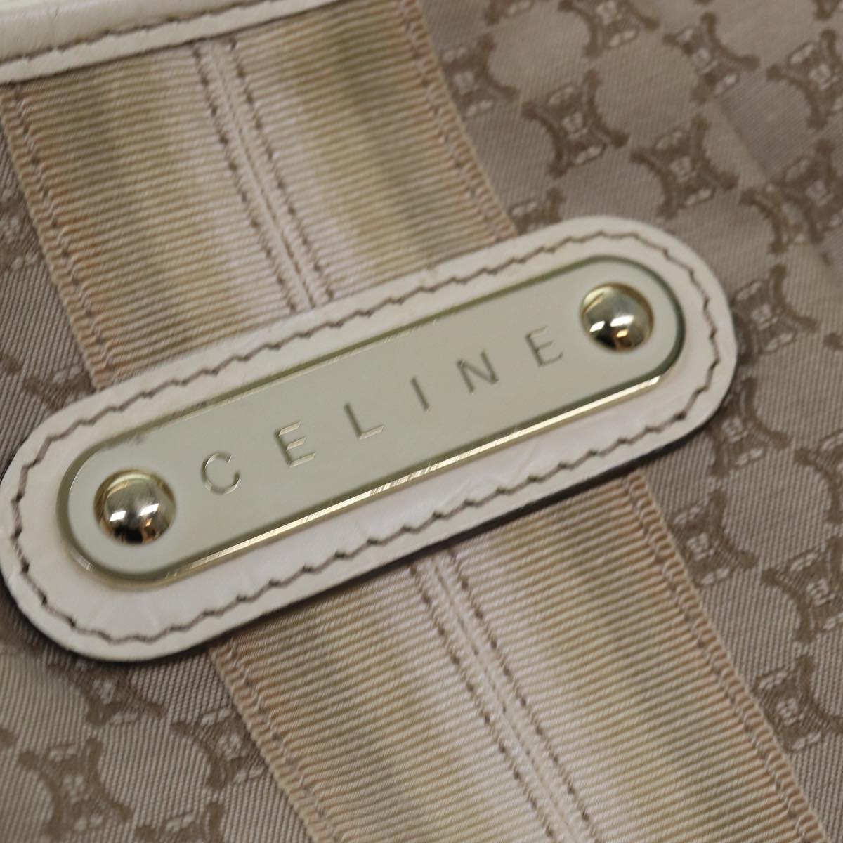 CELINE Macadam Canvas Shoulder Bag Beige Auth bs15019