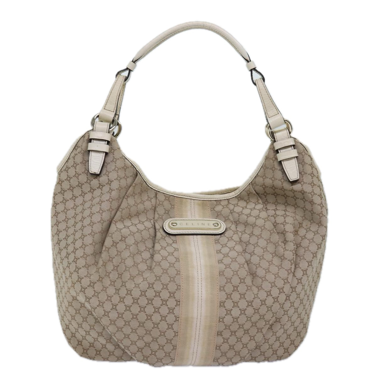 CELINE Macadam Canvas Shoulder Bag Beige Auth bs15019