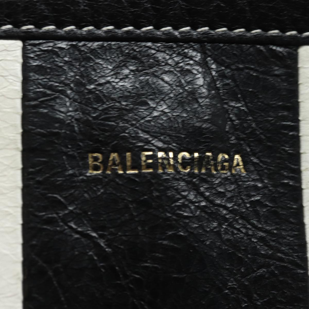 BALENCIAGA Clutch Bag Leather Black White Auth bs15028