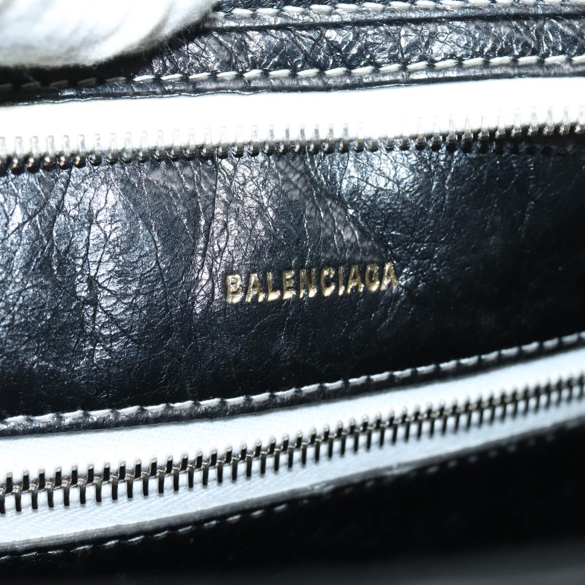 BALENCIAGA Clutch Bag Leather Black White Auth bs15028