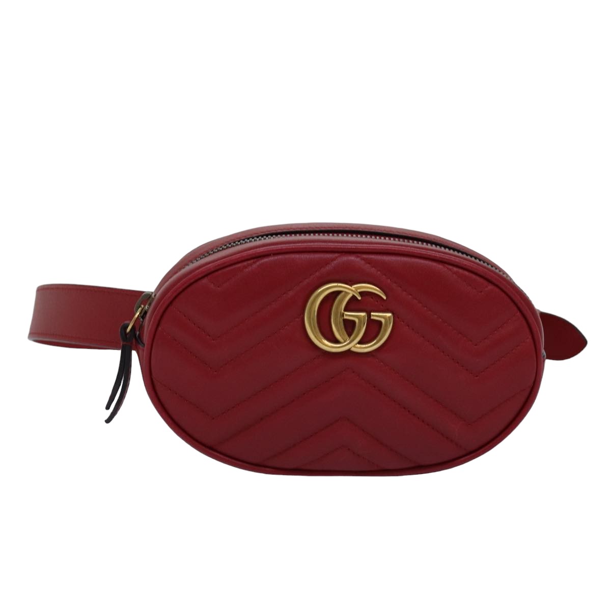 GUCCI GG Marmont Waist bag Leather Red 476434 Auth bs15029