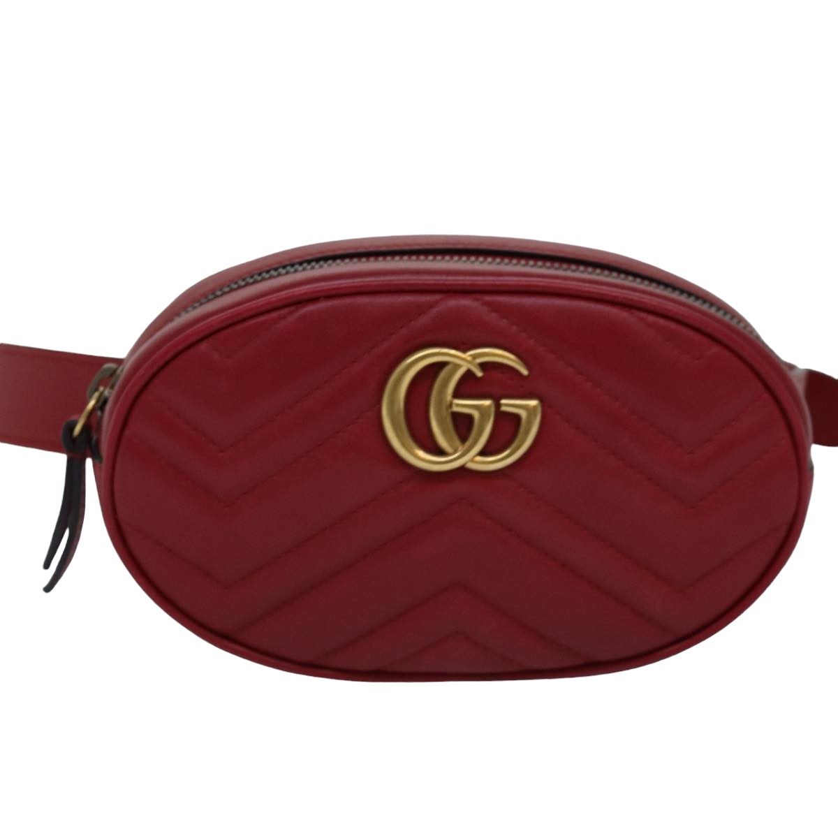 GUCCI GG Marmont Waist bag Leather Red 476434 Auth bs15029 - 0