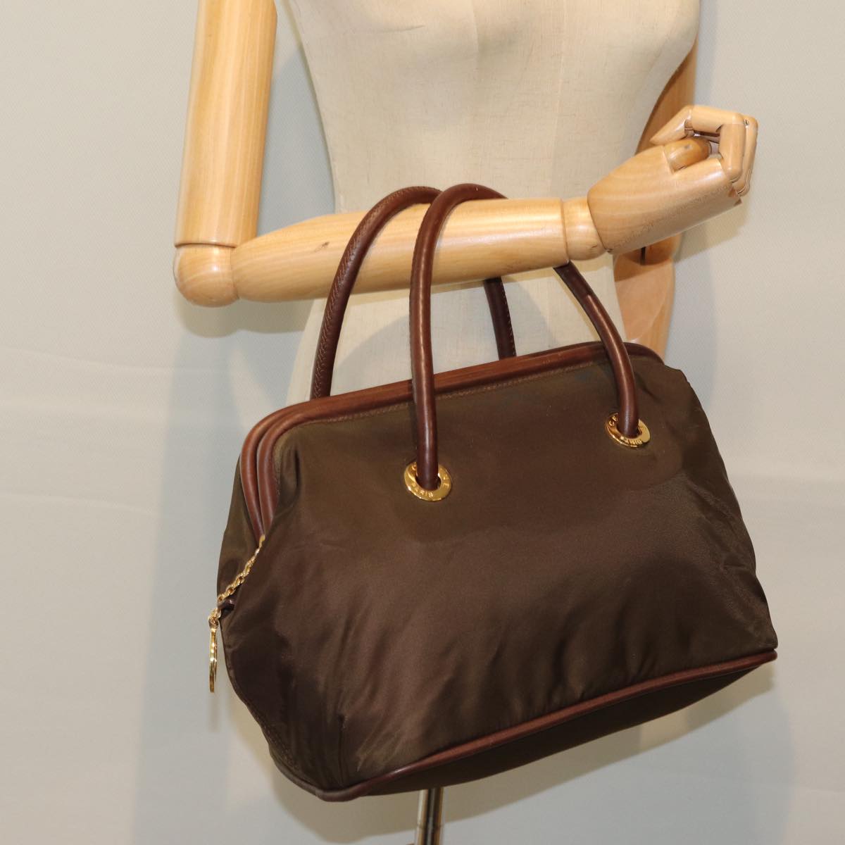 CELINE Hand Bag Nylon Brown Auth bs15033