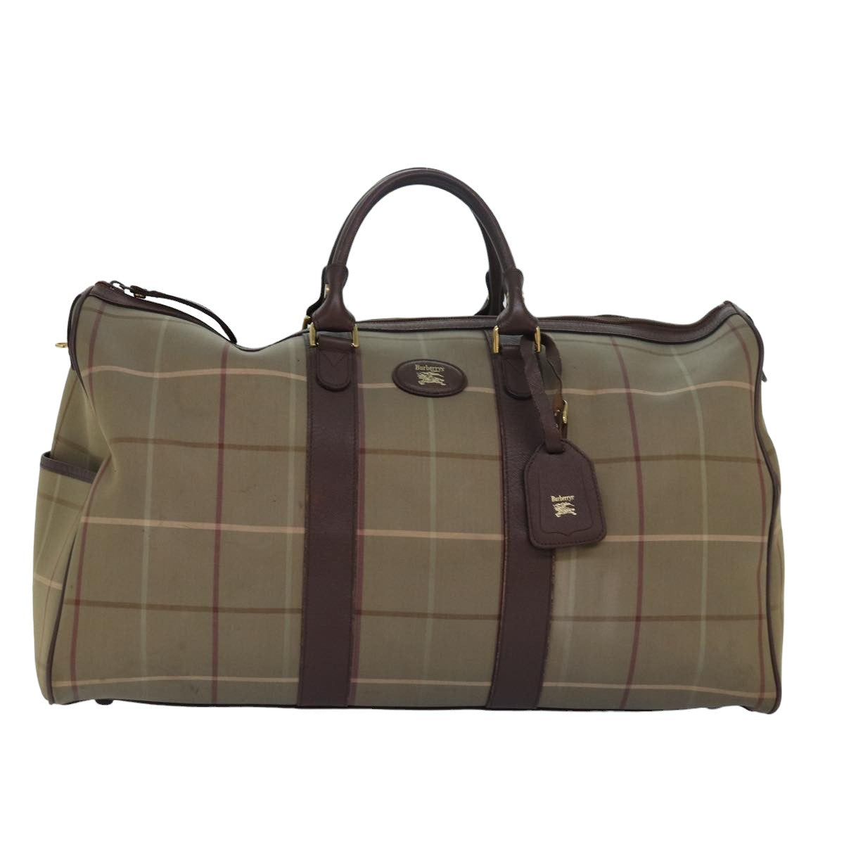 Burberrys Nova Check Boston Bag Canvas Beige Auth bs15037