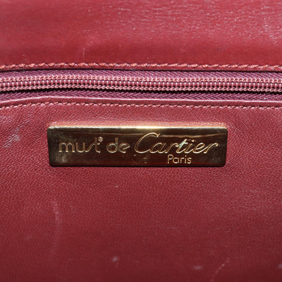 CARTIER Shoulder Bag Leather Red Auth bs15046