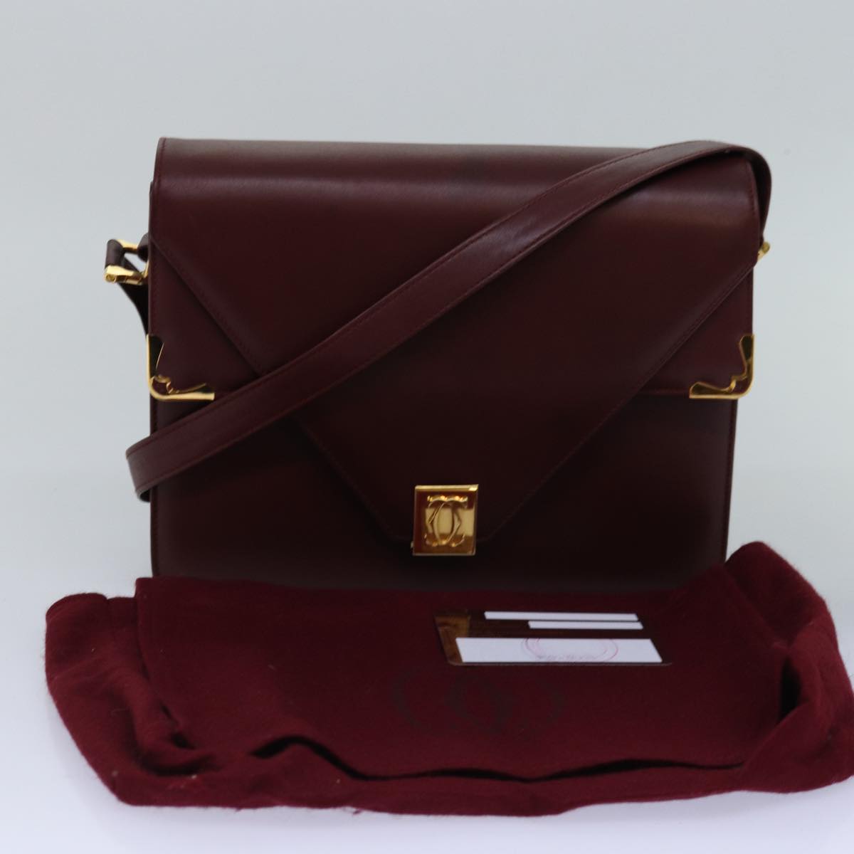 CARTIER Shoulder Bag Leather Red Auth bs15046