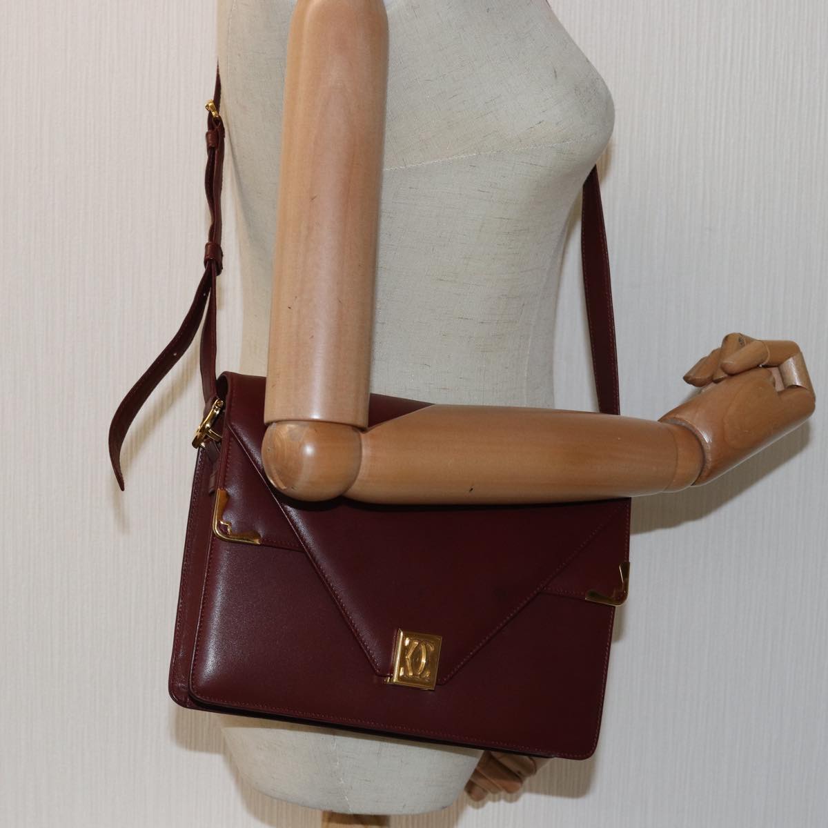 CARTIER Shoulder Bag Leather Red Auth bs15046