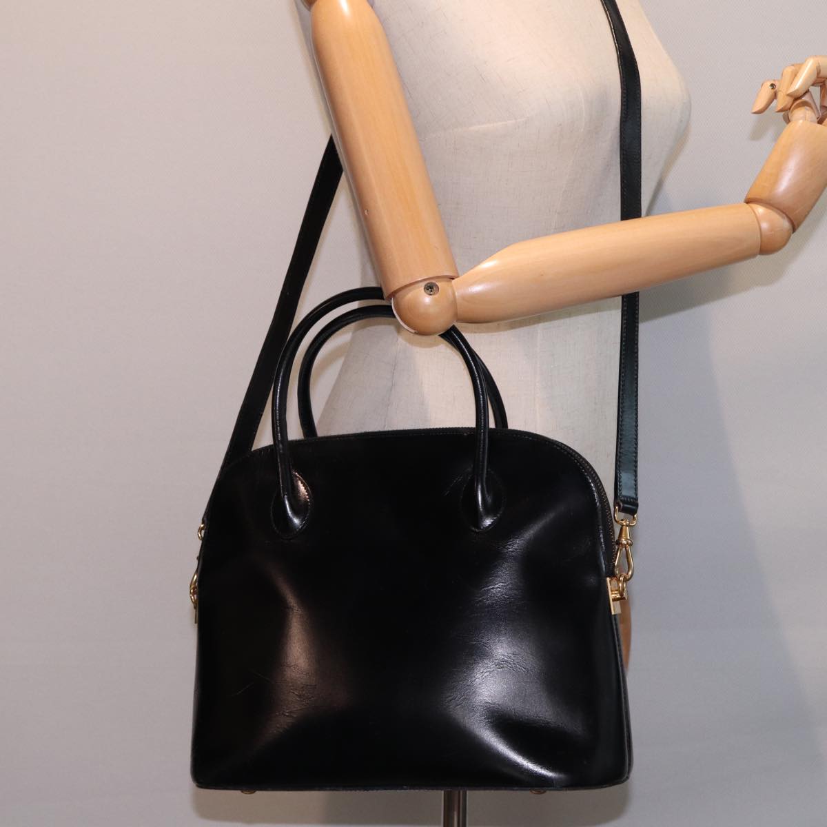 CELINE Hand Bag Leather 2way Black Auth bs15050