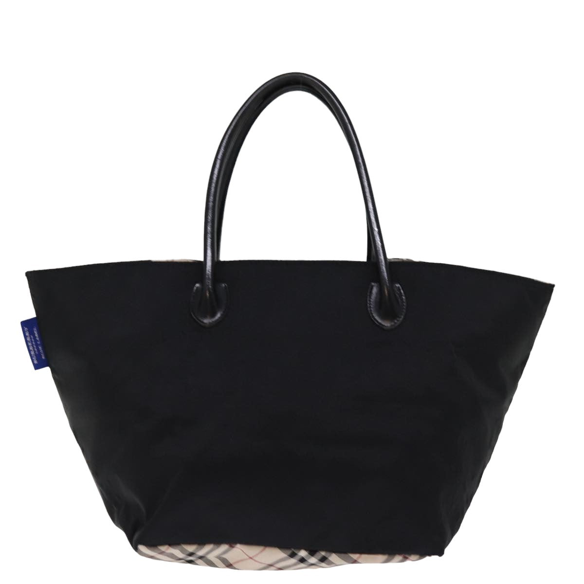 BURBERRY Nova Check Blue Label Tote Bag Nylon Beige Black Auth bs15059