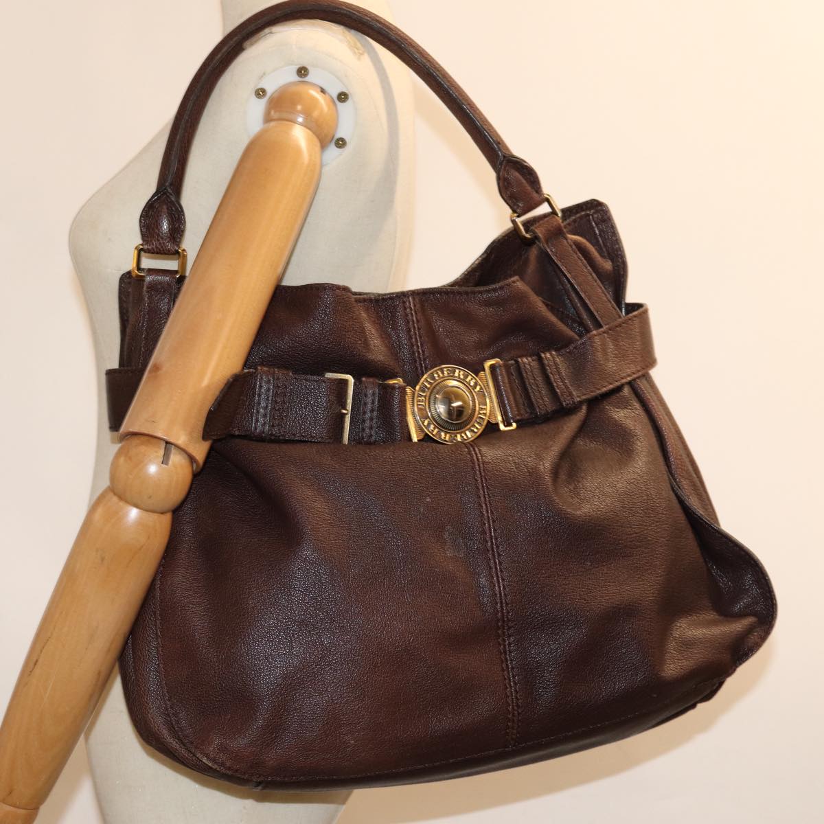 BURBERRY Shoulder Bag Leather Brown Auth bs15061