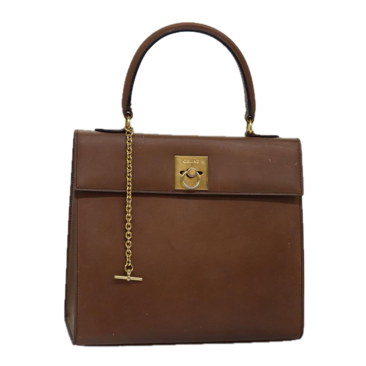 CELINE Hand Bag Leather Brown Auth bs15080