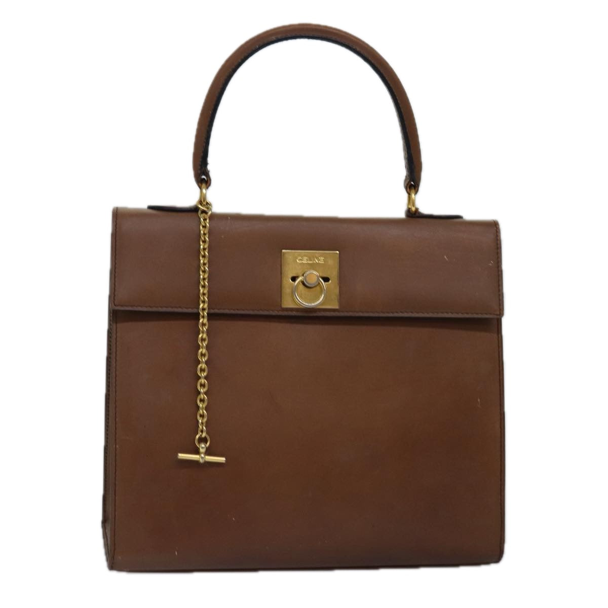 CELINE Hand Bag Leather Brown Auth bs15080