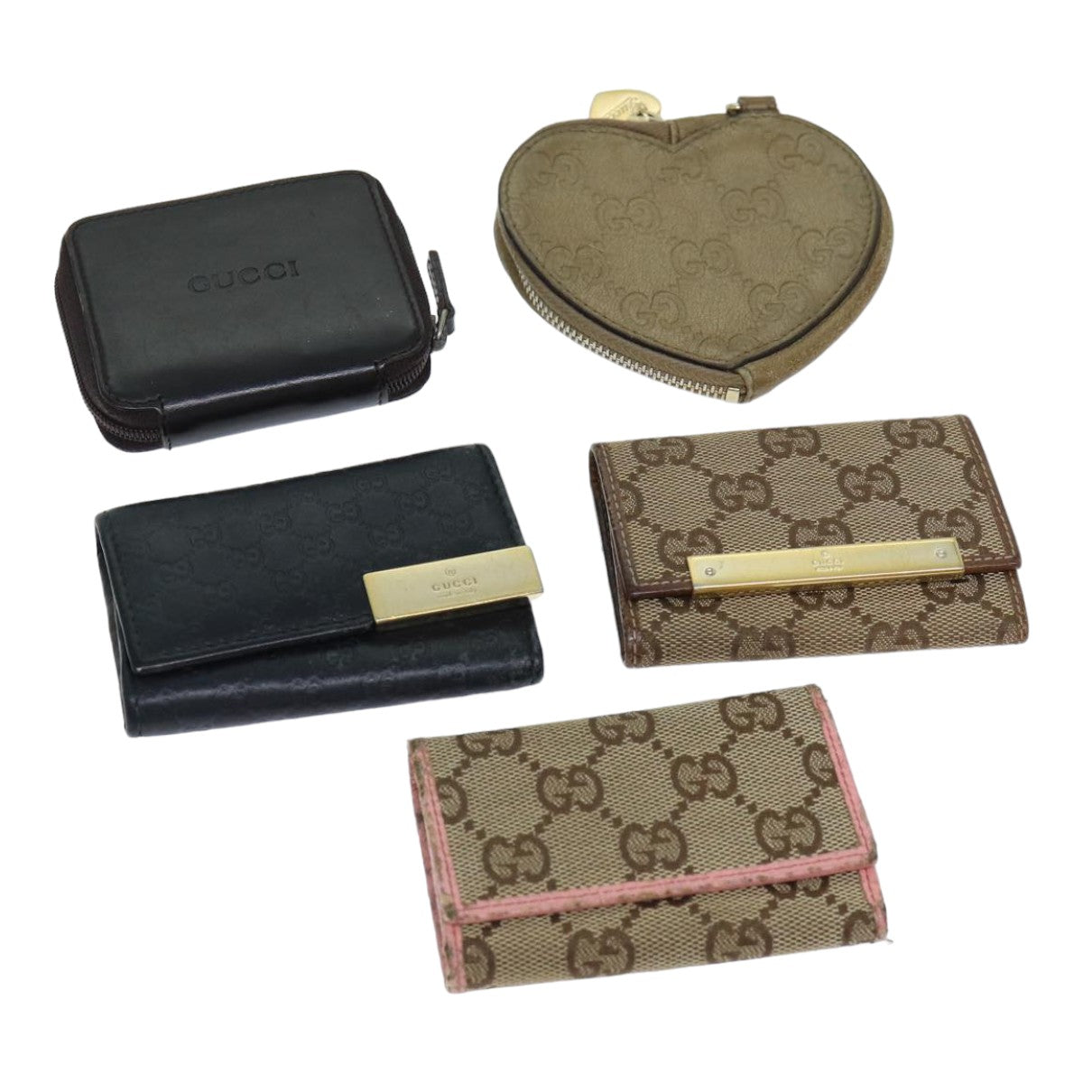 GUCCI GG Canvas Coin Purse Key Case Leather 5Set Beige Black Auth bs15086