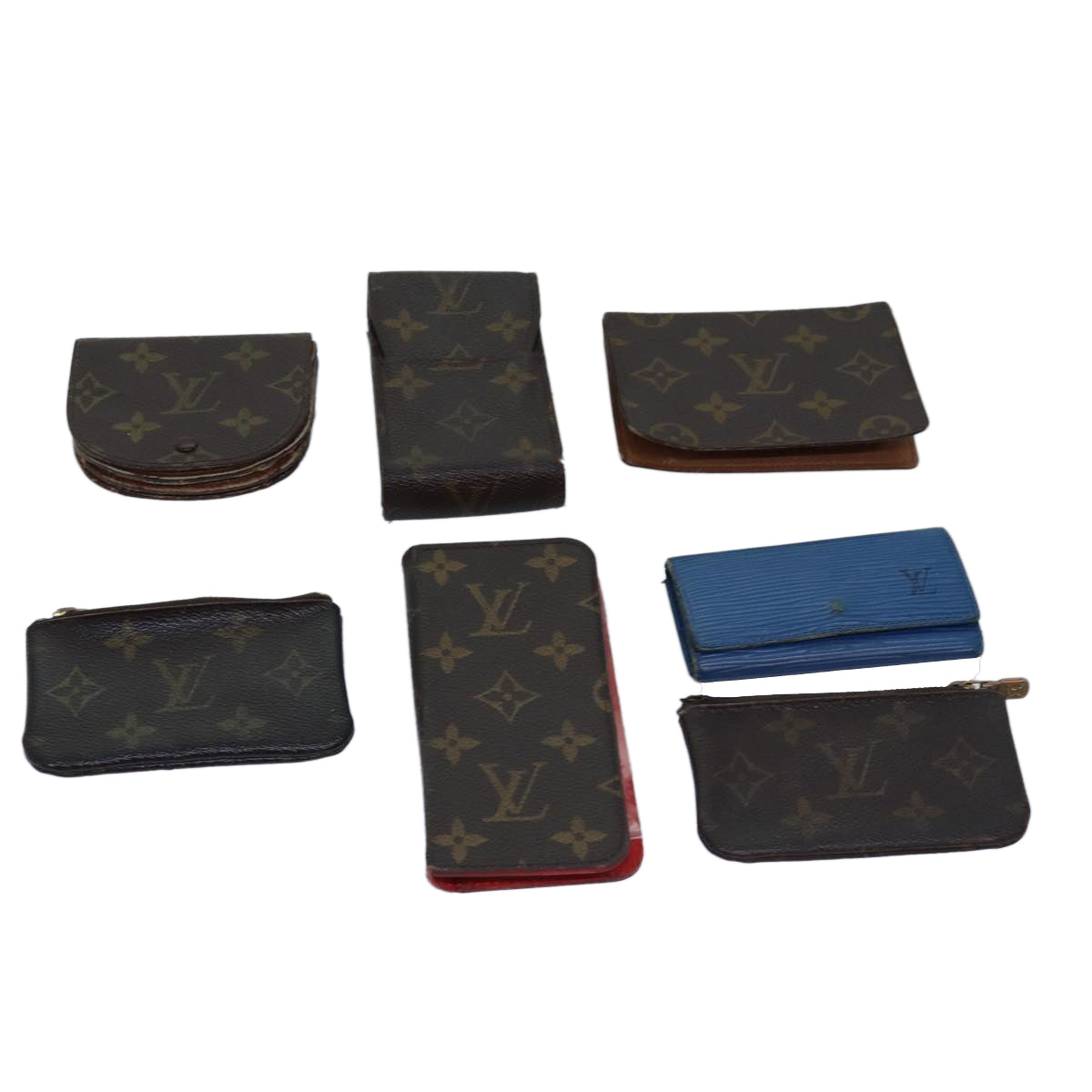 LOUIS VUITTON Monogram Epi Coin Purse 7Set Blue LV Auth bs15091