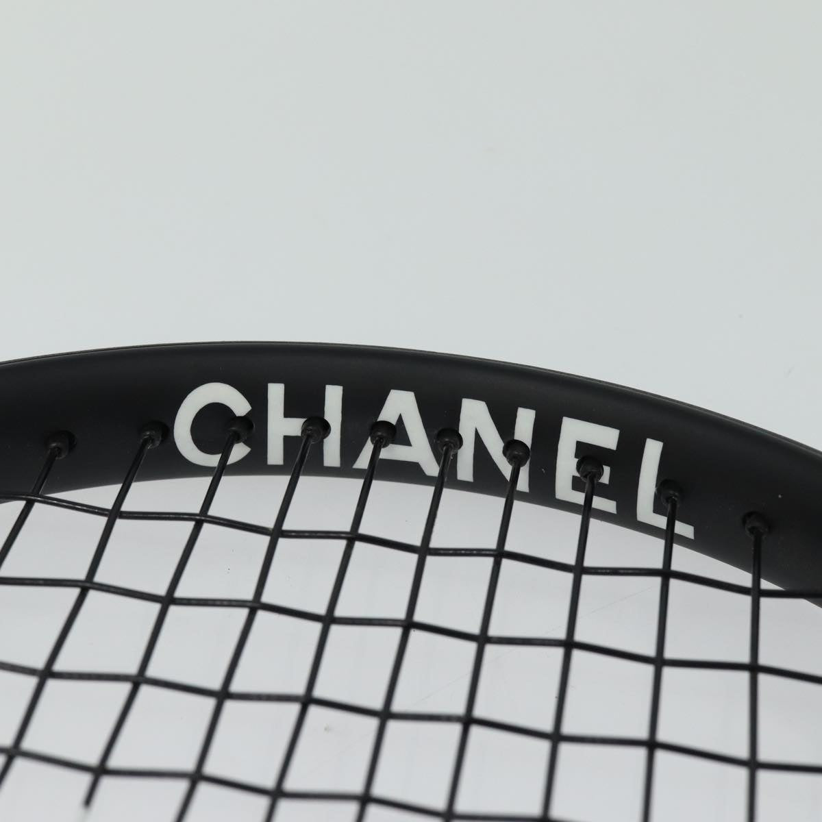 CHANEL Tennis Racket And Ball Set Leather Black White CC Auth bs15099A