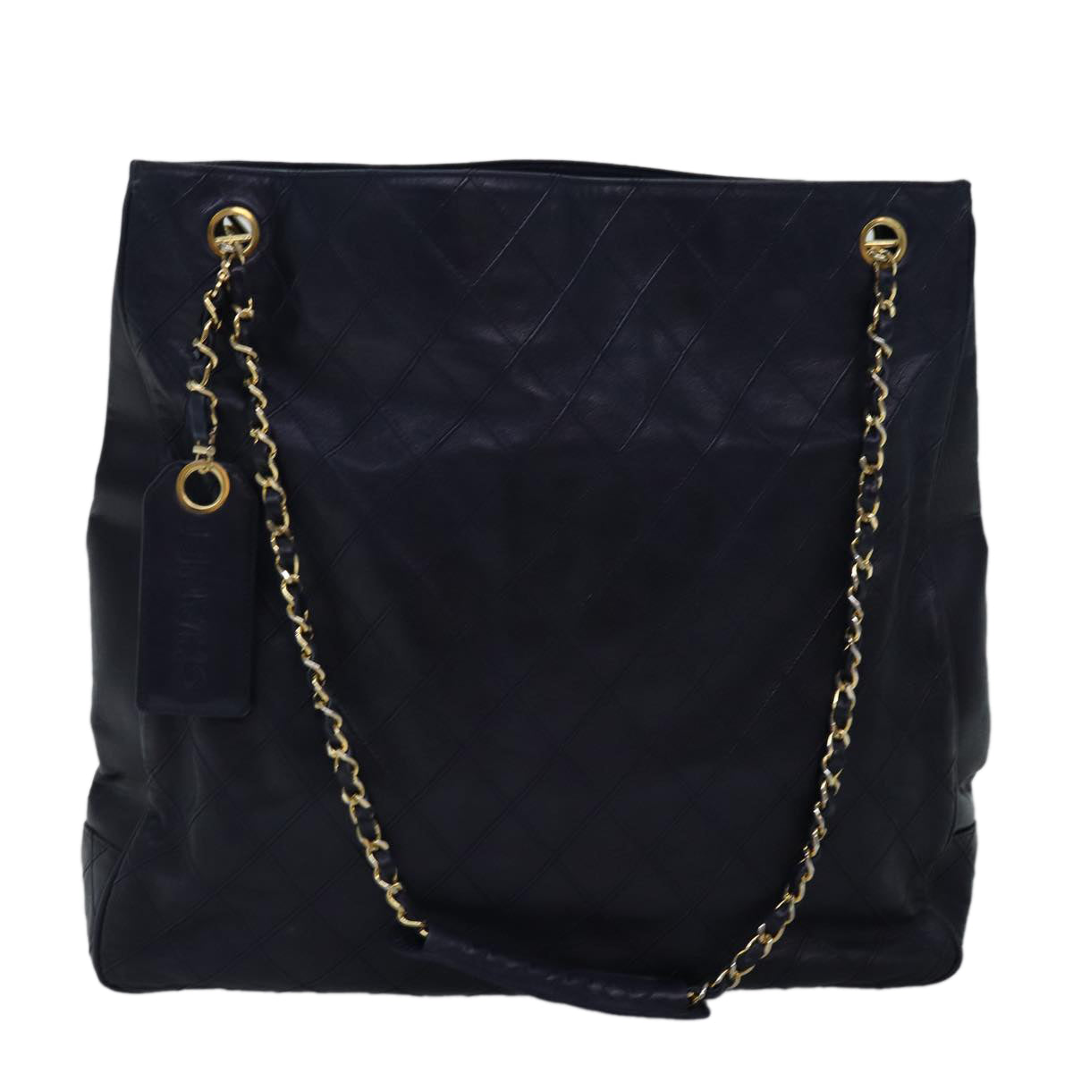 CHANEL Bicolore Chain Shoulder Bag Lamb Skin Navy CC Auth bs15105