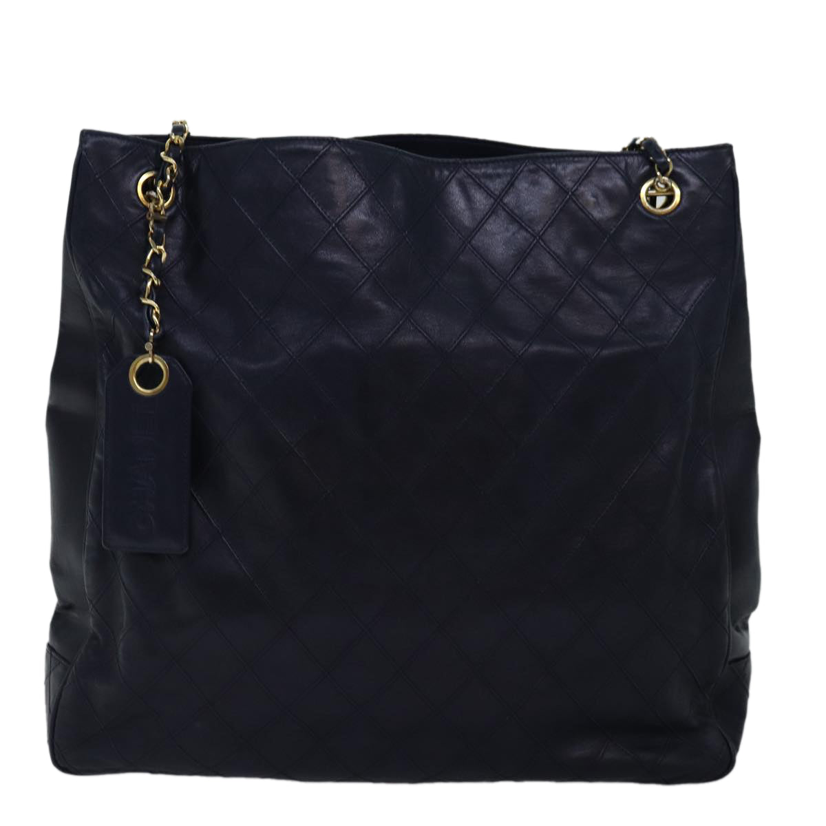 CHANEL Bicolore Chain Shoulder Bag Lamb Skin Navy CC Auth bs15105