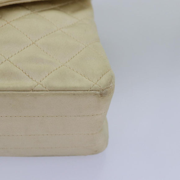 CHANEL Matelasse Chain Shoulder Bag Satin Beige CC Auth bs15109