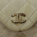 CHANEL Matelasse Chain Shoulder Bag Satin Beige CC Auth bs15109-9