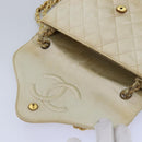 CHANEL Matelasse Chain Shoulder Bag Satin Beige CC Auth bs15109-18