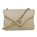 CHANEL Matelasse Chain Shoulder Bag Satin Beige CC Auth bs15109-1